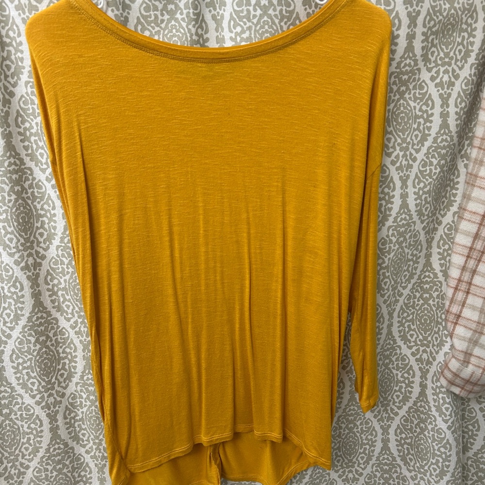 White House Black Market Yellow Asymmetrical 3/4 Sleeve Blouse